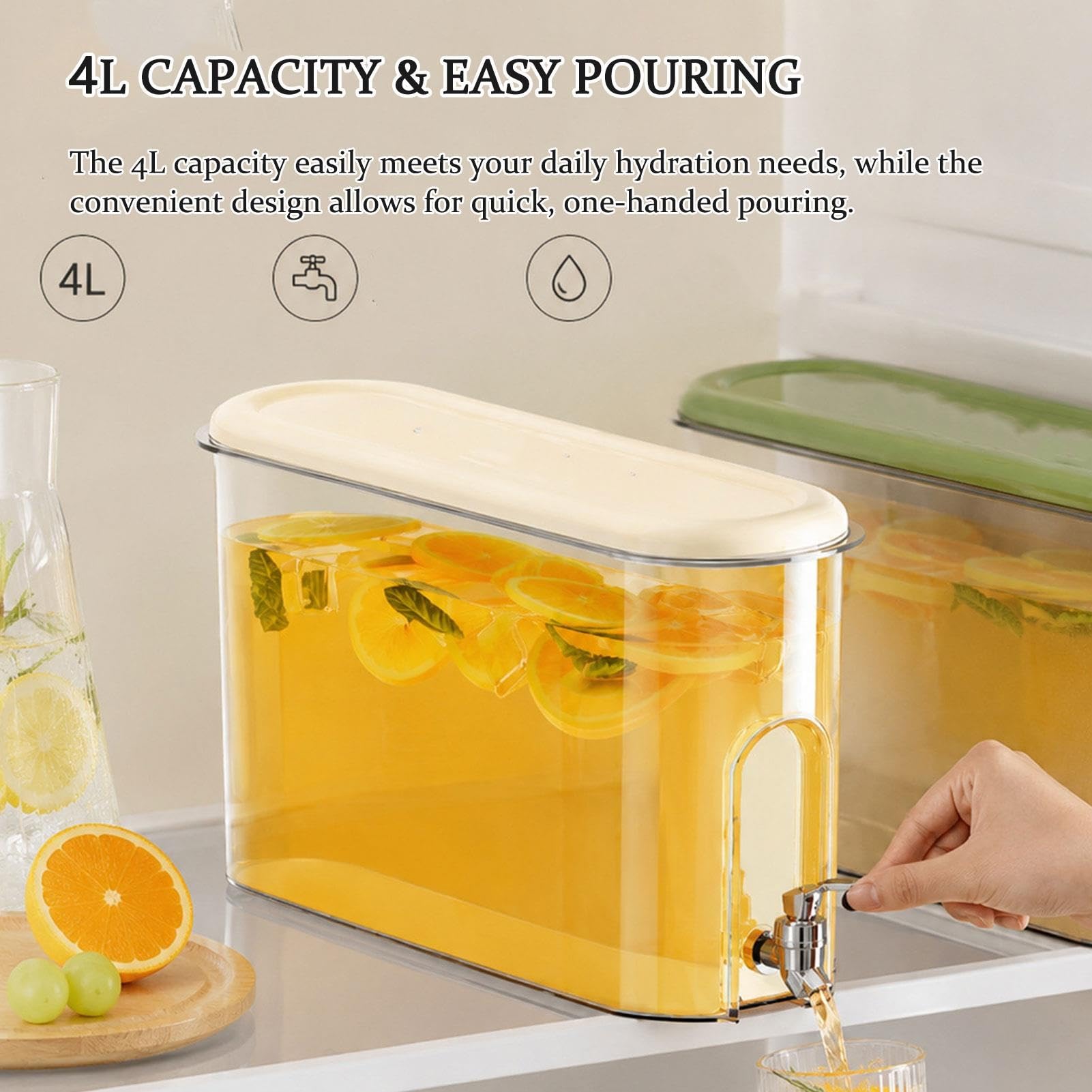Jarra Hermética Transparente Dispensador Bebidas 4L Grifo Jugo Refrigerador