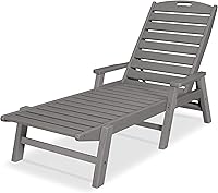 POLYWOOD Nautical Arms Chaise NCC2280GY Slate Grey - Adjustable 4-Position Weatherproof Collapsible Outdoor Lounge Chair