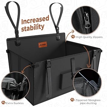 KYG Dog Car Seat for Medium & Large Dogs, Waterproof Foldable Reinforced Frame Support Rods, L (70x55x36 cm), Non-Slip Base Scratch-Resistant Fabric Removable Pad