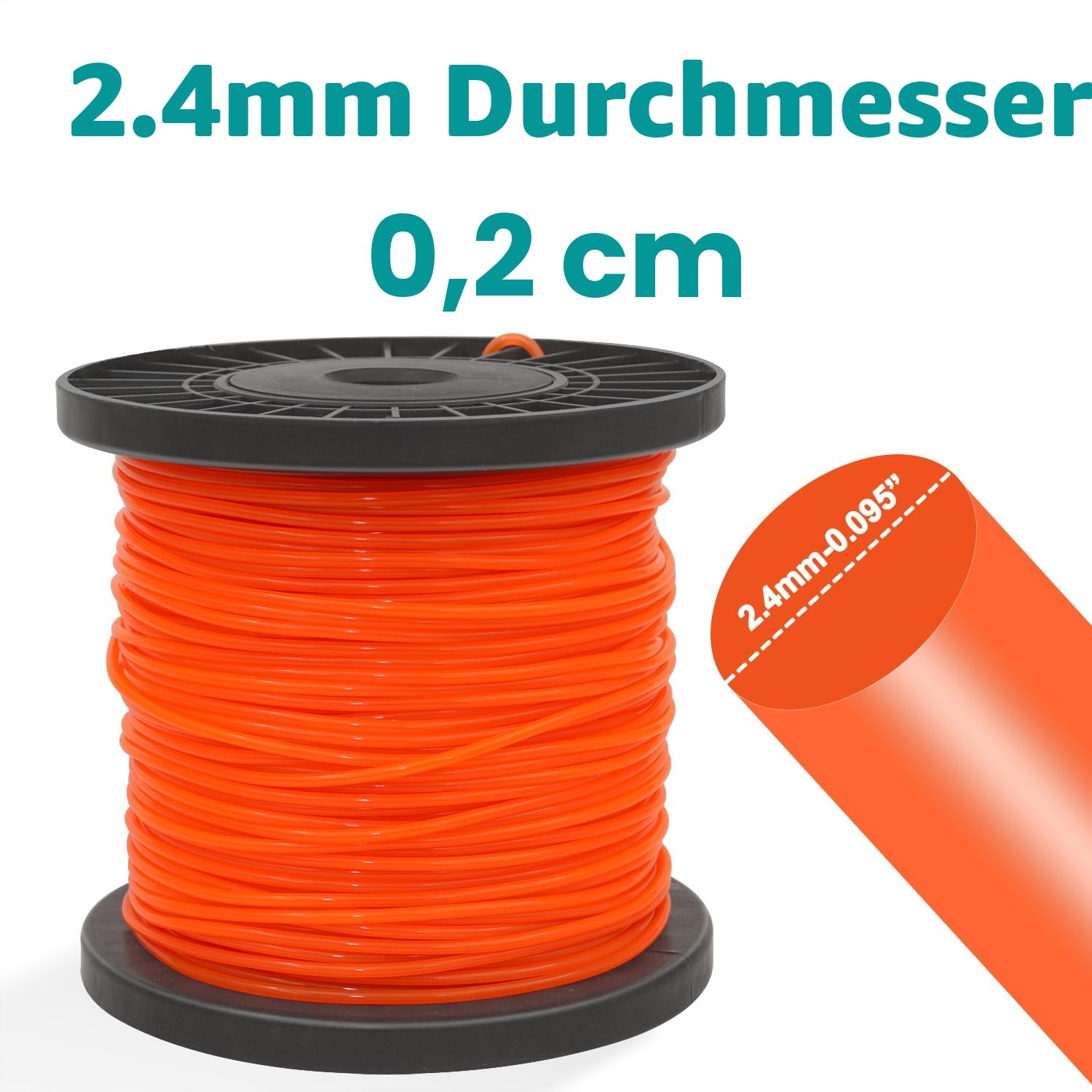 2,4 mm x 100 m Rasentrimmerschnur Rund Mähfaden Trimmerfaden Fäden, Nylonschnur Rasentrimmerfaden für Garten Rasentrimmer und Elektro-Trimmer, Orange I24X