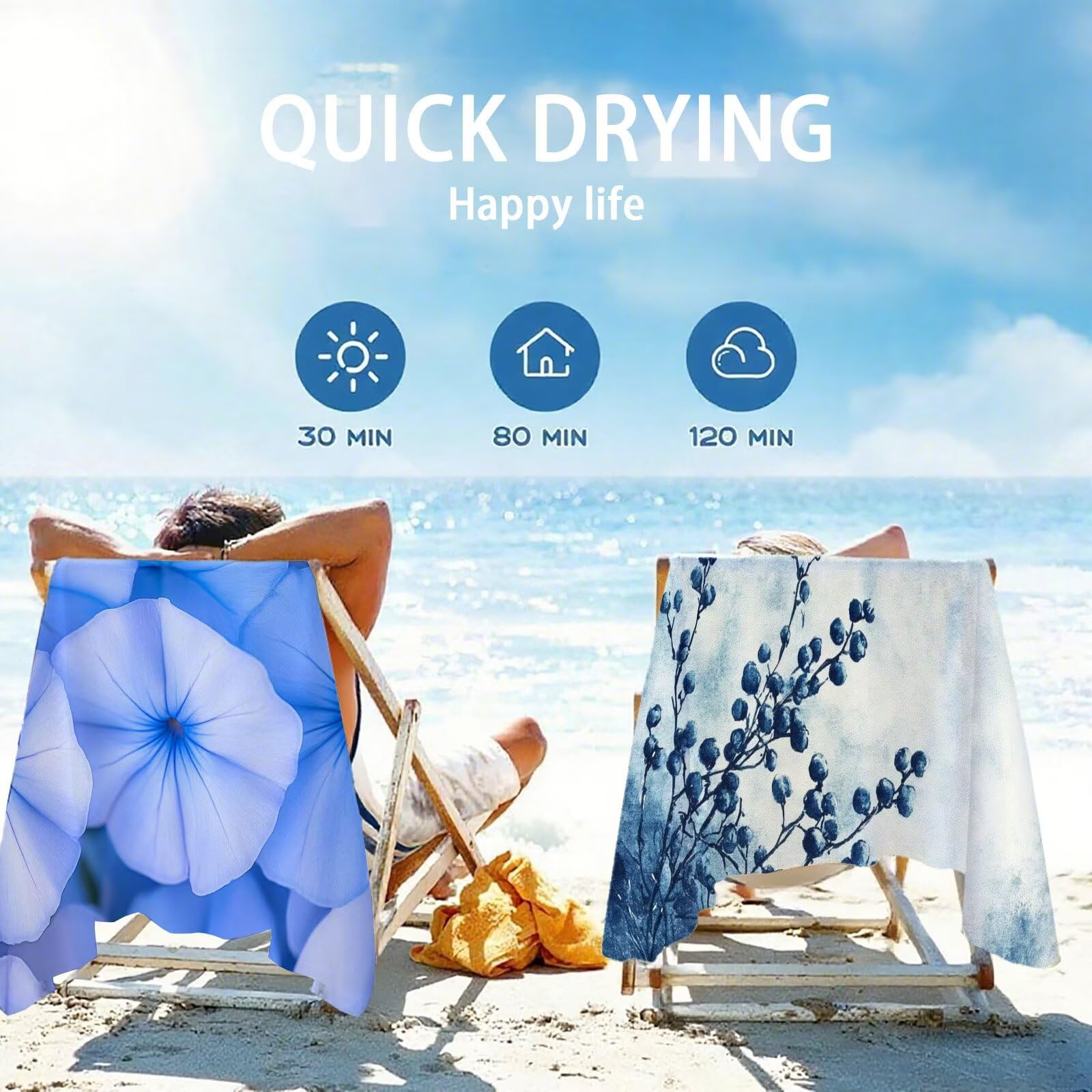 Ręcznik plażowy kwiatowy ręczniki plażowe dla dorosłych 100 x 200 cm niebieski ręcznik z mikrofibry ręcznik kąpielowy bez piasku, miękki chłonny szybkoschnący lekki do pływania na plażę jogę kemping