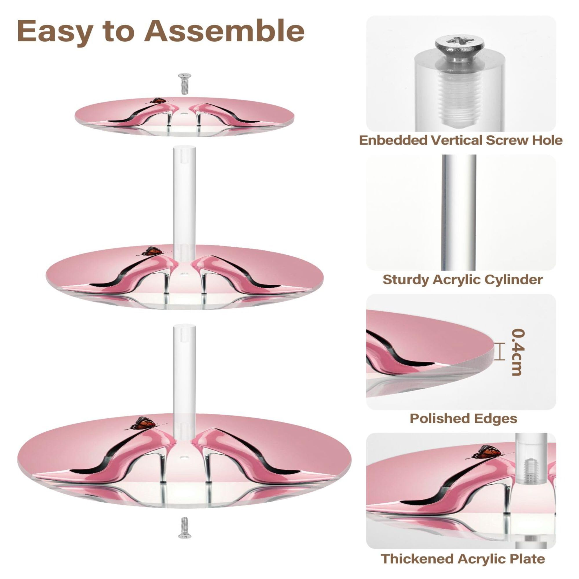 PYBUG High Heel 3 Tier Acrylic Cupcake Stands Tower,Dessert Table Display Set for Tea Party,Wedding,Birthday, Baby Shower