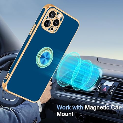 Vista 5 de Fingic Funda para iPhone 12 Pro, funda para iPhone 12 Pro con soporte de anillo de 360, soporte de soporte de ajuste delgado, soporte de automóvil