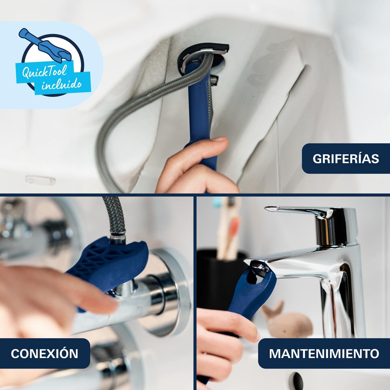 GROHE Dice Grifo de Lavabo M con Desagüe Push-Open (Cartucho Cerámico 28 mm, Ahorro de Agua y Energía, Conexiones 3/8", Fácil de Instalar QuickTool Incluido), Negro Mate, 1018362430