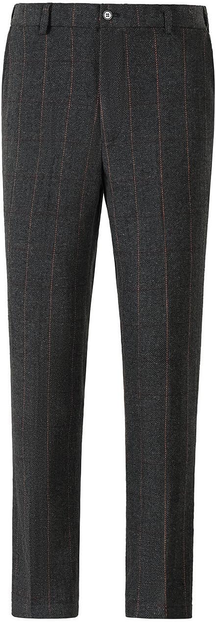 Men's Dress Pants Tweed Plaid Classic Fit Siut Separates Slim Stylish Wool Casual Business Suit Pants - Image 3