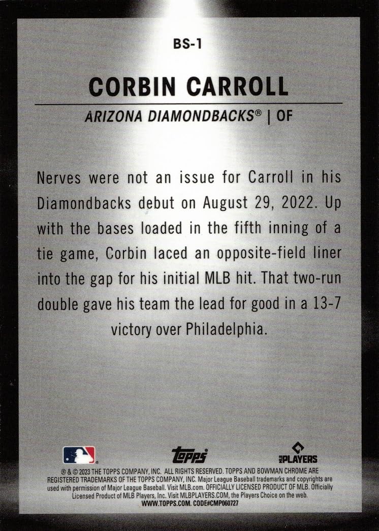 Amazon.com: 2023 Bowman Spotlights Baseball #BS-1 Corbin Carroll