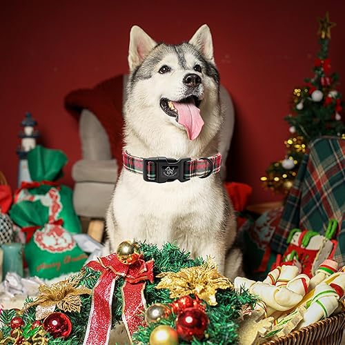 Miniatura 5 de Elegant little tail Collar de Navidad para perro, collar rojo para mascotas, collar duradero a cuadros, collar de perro para niñas o niños, regalo