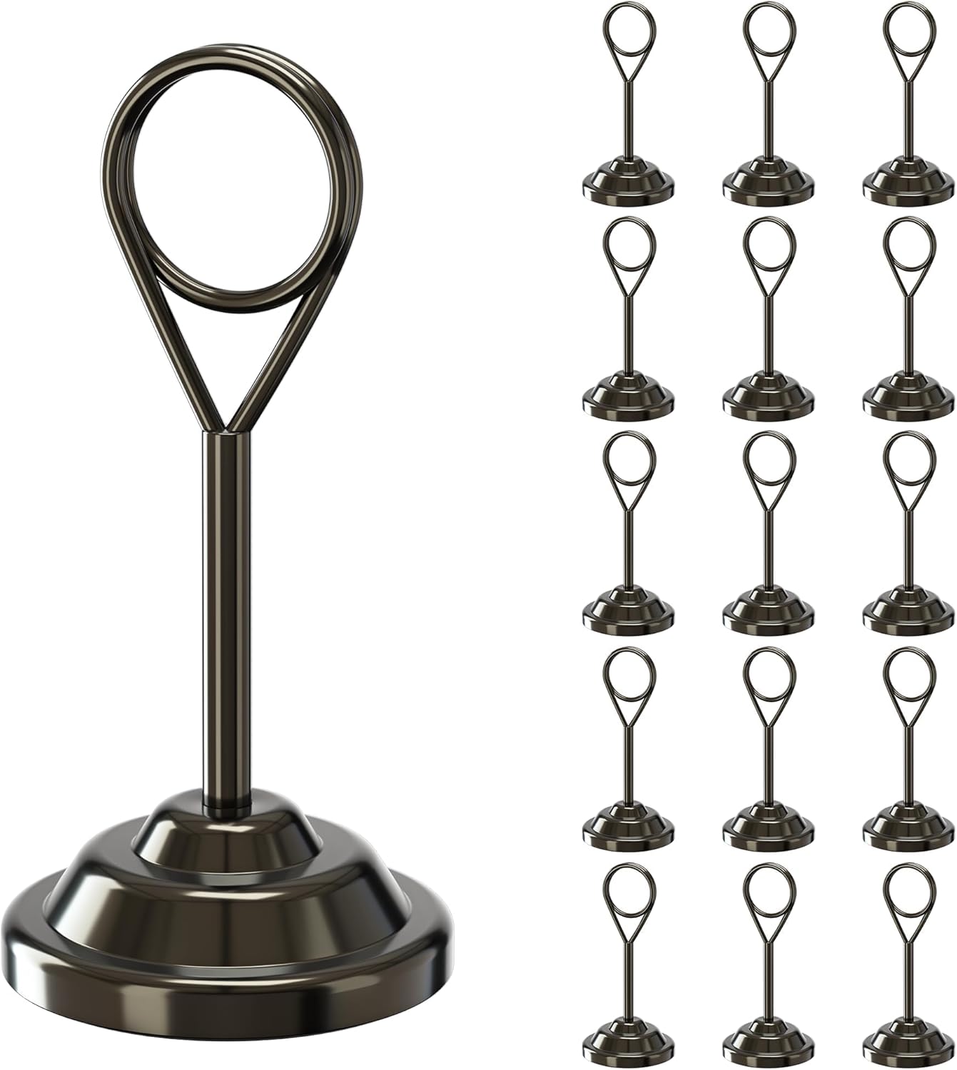 Urban Deco 16 Pieces Table Card Holder Place Card Holders 4 inches Steel Card Holders for Photos, Food Signs, Memo Notes, Weddings, Restaurants, Birthdays (Nickel Black Round)
