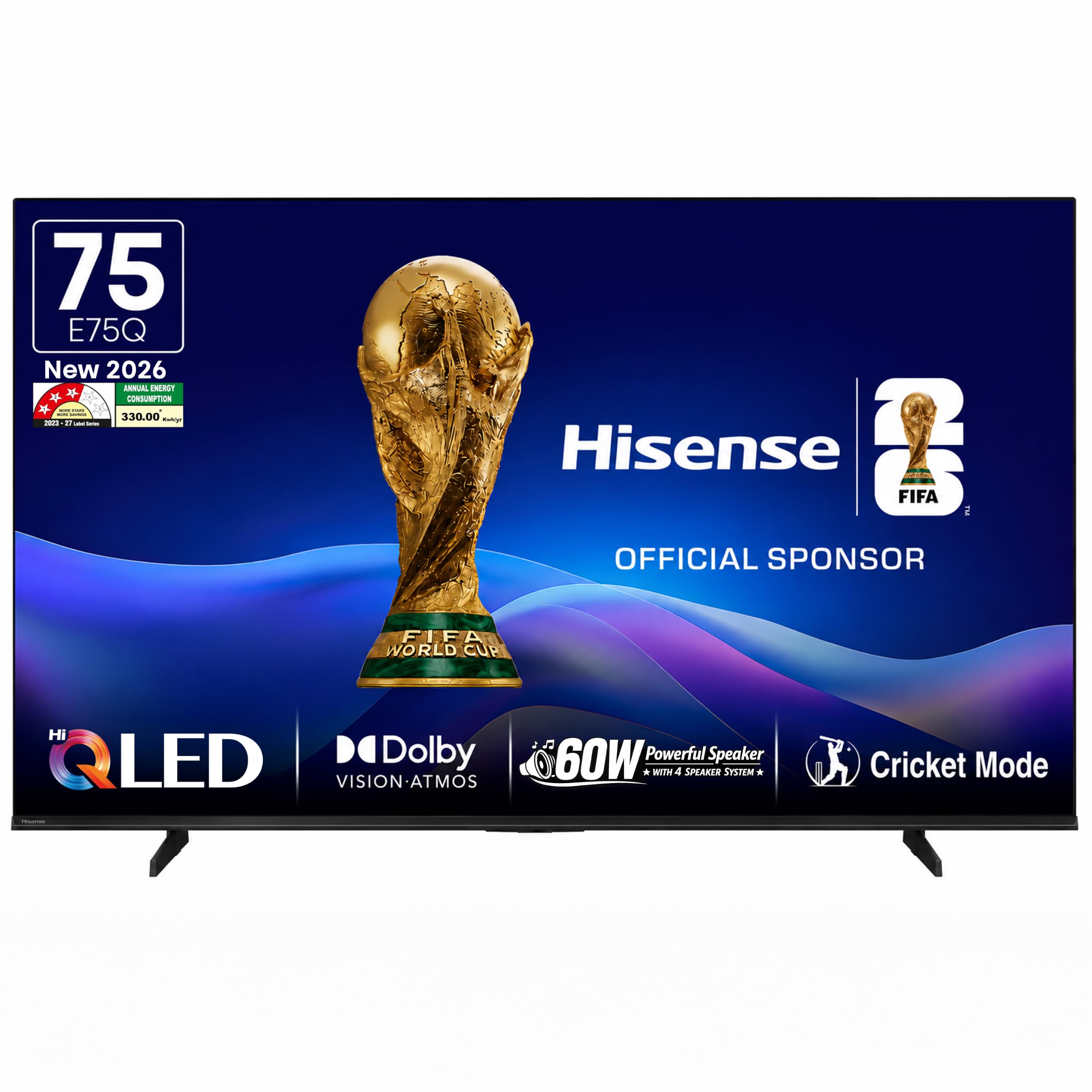 Hisense 75 Inches 4K Ultra HD Smart Hi-QLED TV 75E75Q | E75Q Series | 60W Powerful Speakers | Dolby Atmos & HDR10+ | ALLM, VRR & Game Mode | Cricket Mode | AI 4K Upscaler | VIDAA OS (Black)