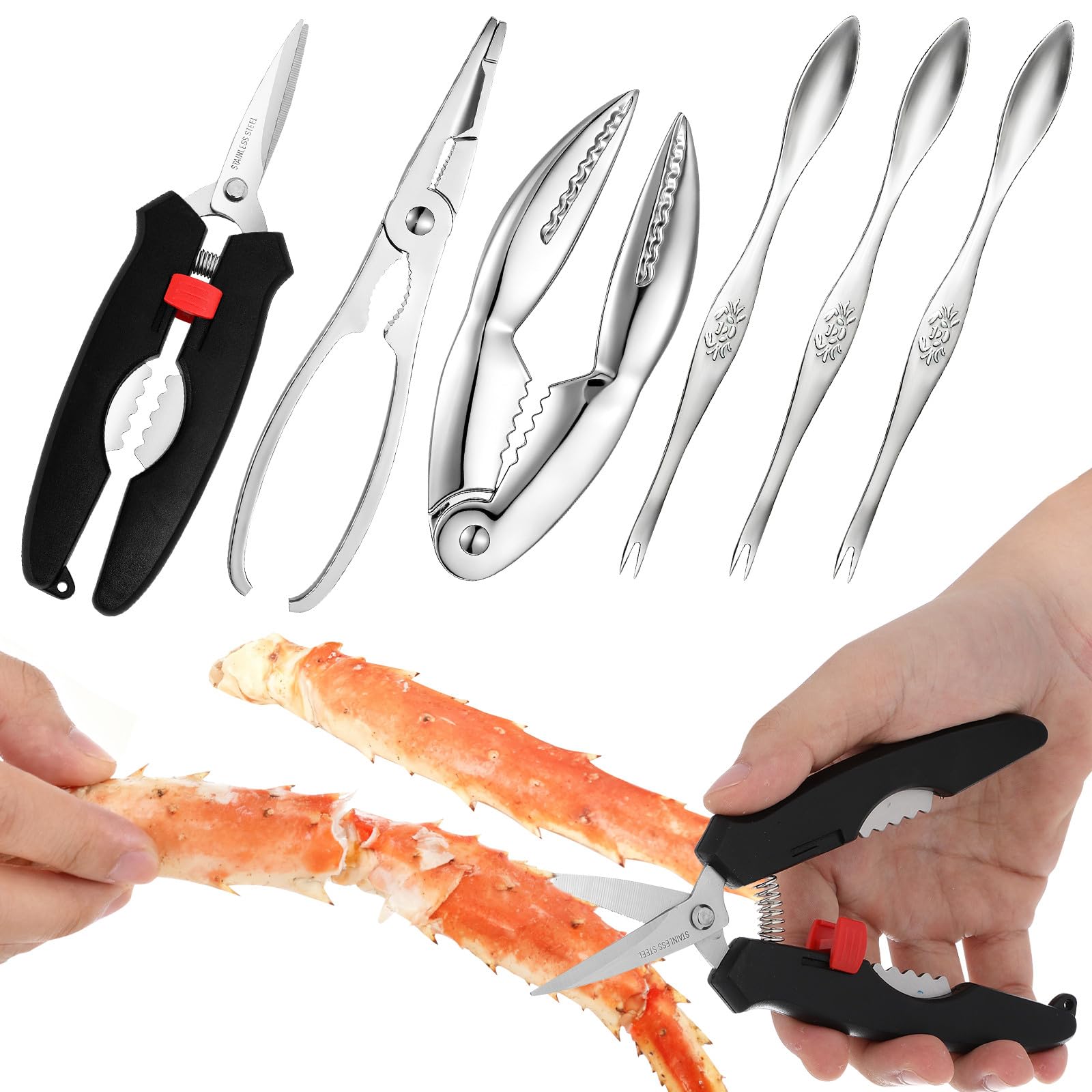 Veemoon Herramientas para Comer Mariscos de 6 Piezas en Acero Inoxidable