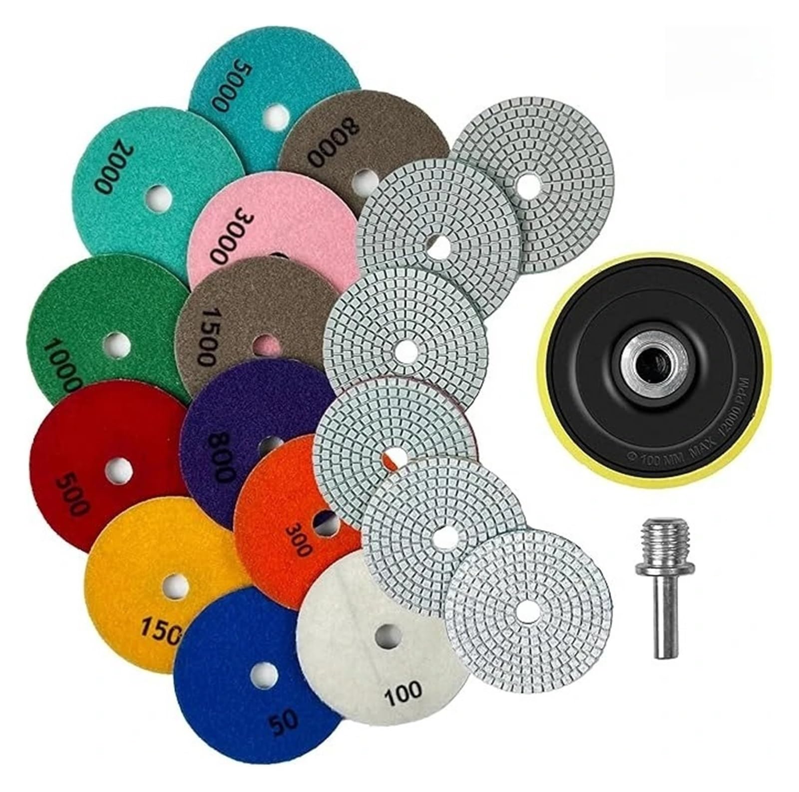 12 szt. 3-7-calowych diamentowych tarcz polerskich do polerowania na sucho/mokro, granitu, kwarcu, płytek i szkła, z uchwytem rzepy(7inch Set)