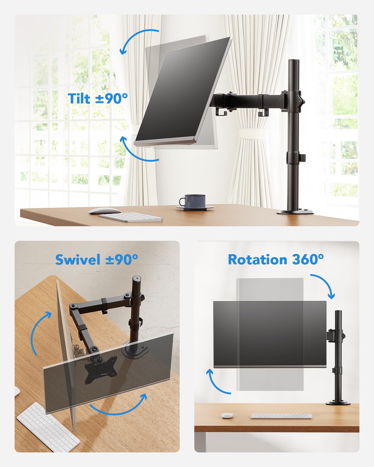HUANUO Support de Moniteur 13-32 Pouces, Bras Articulé avec Réglage Hauteur, Inclinaison, Pivotement, Rotation, VESA 75/100 mm