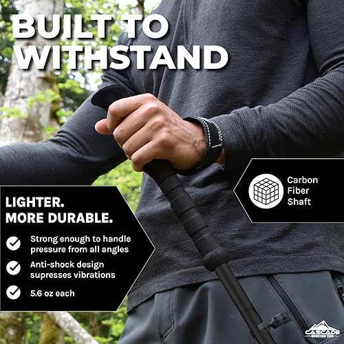 Miniatura 10 de Cascade Mountain Tech Bastones de senderismo  Bastones de fibra de carbono para caminar o senderismo con cerraduras de ajuste rápido