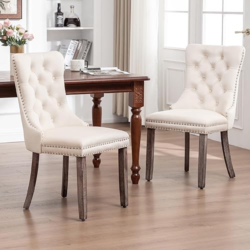 Miniatura 10 de Kiztir Juego de 2 sillas de comedor de terciopelo, sillas de cocina modernas con ribete de clavos, 2 sillas de comedor tapizadas para sala de estar,