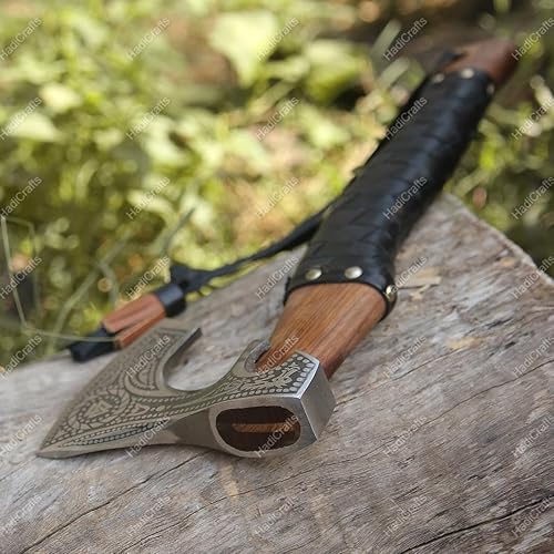 Miniatura 3 de Hacha vikinga de acero al carbono forjada a mano de regalo personalizado con eje de madera de rosa, regalo de boda, hacha vikinga (VKA-004)