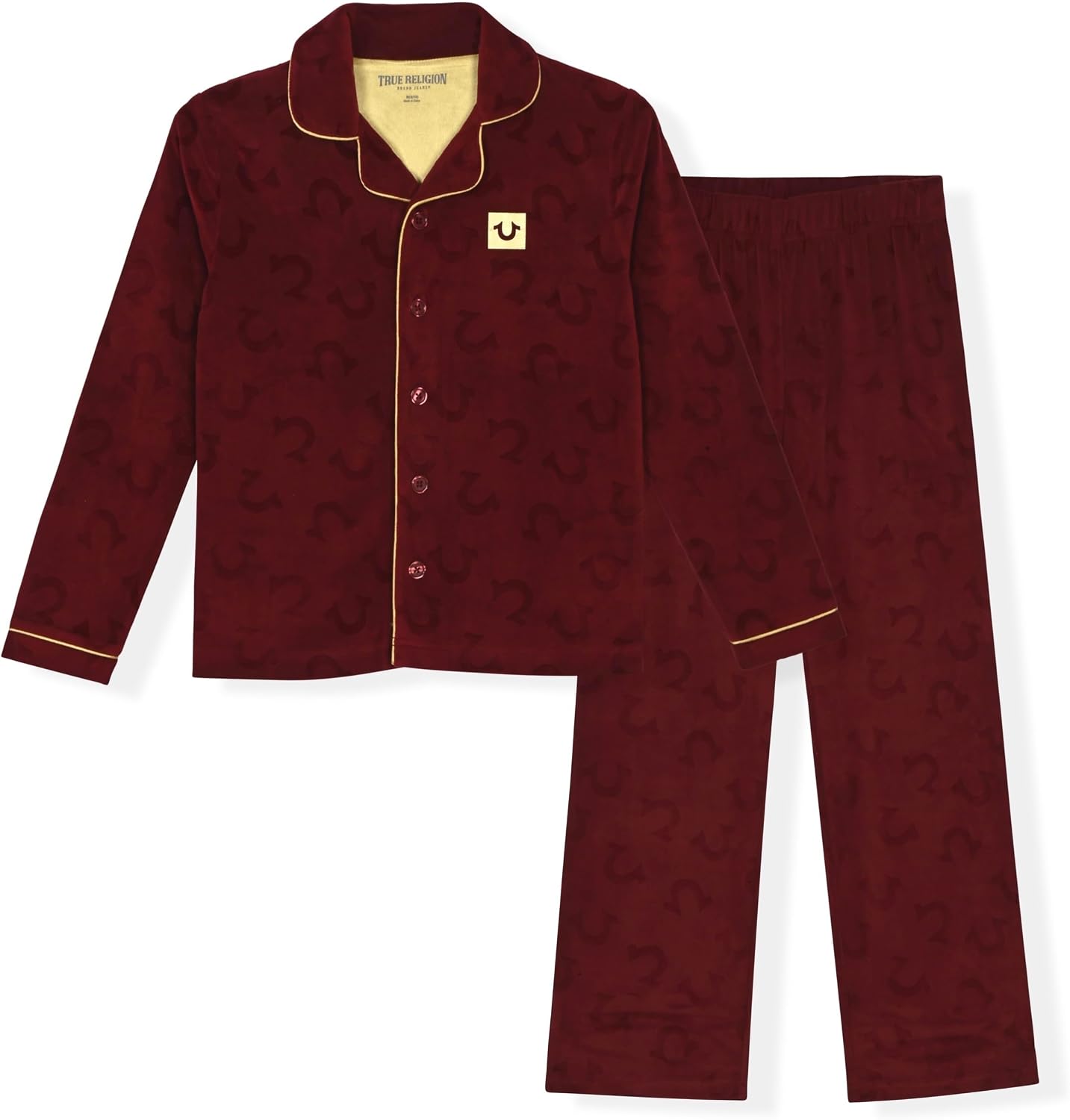 True Religion Boys 2 Piece Pajamas Set with Button Front Top & Pajama Pants for Kids (Sizes 4–14)