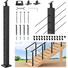 CKE 36" Stair Cable Railing Post Post 35"x2"x2", Adjustable Top Stair Post for 25-35 Degrees Stair, T304 Stainless Steel Black Finish Cable Railing Post with Cable Grommets for Indoor Outdoor, SP01