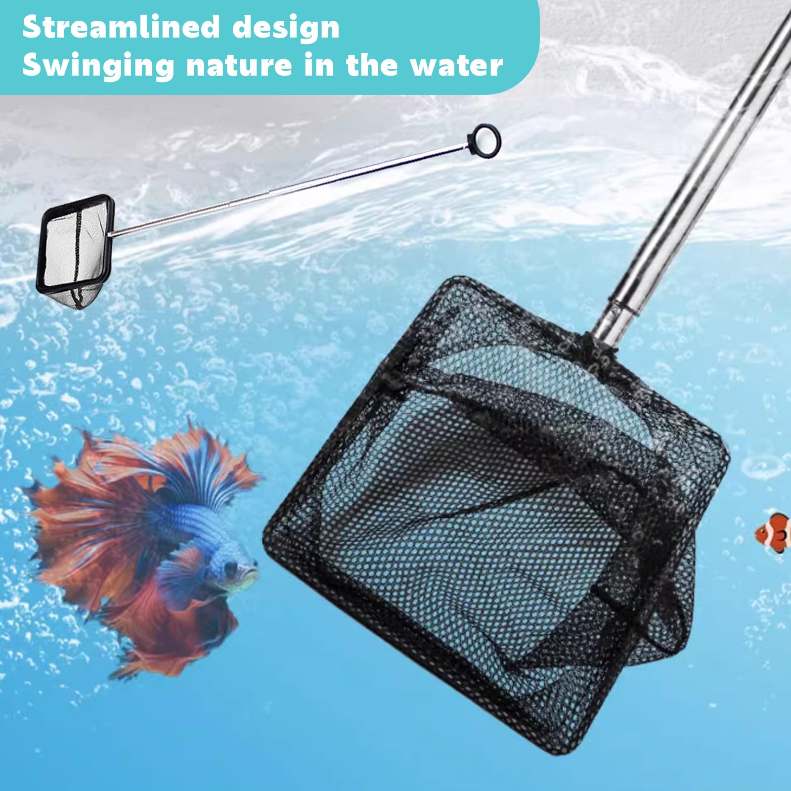 2 Retini Per Acquario Con Manico Estensibile In Acciaio Inox: Rete Quadrata Per Pesci, Gamberetti E Pulizia Stagni