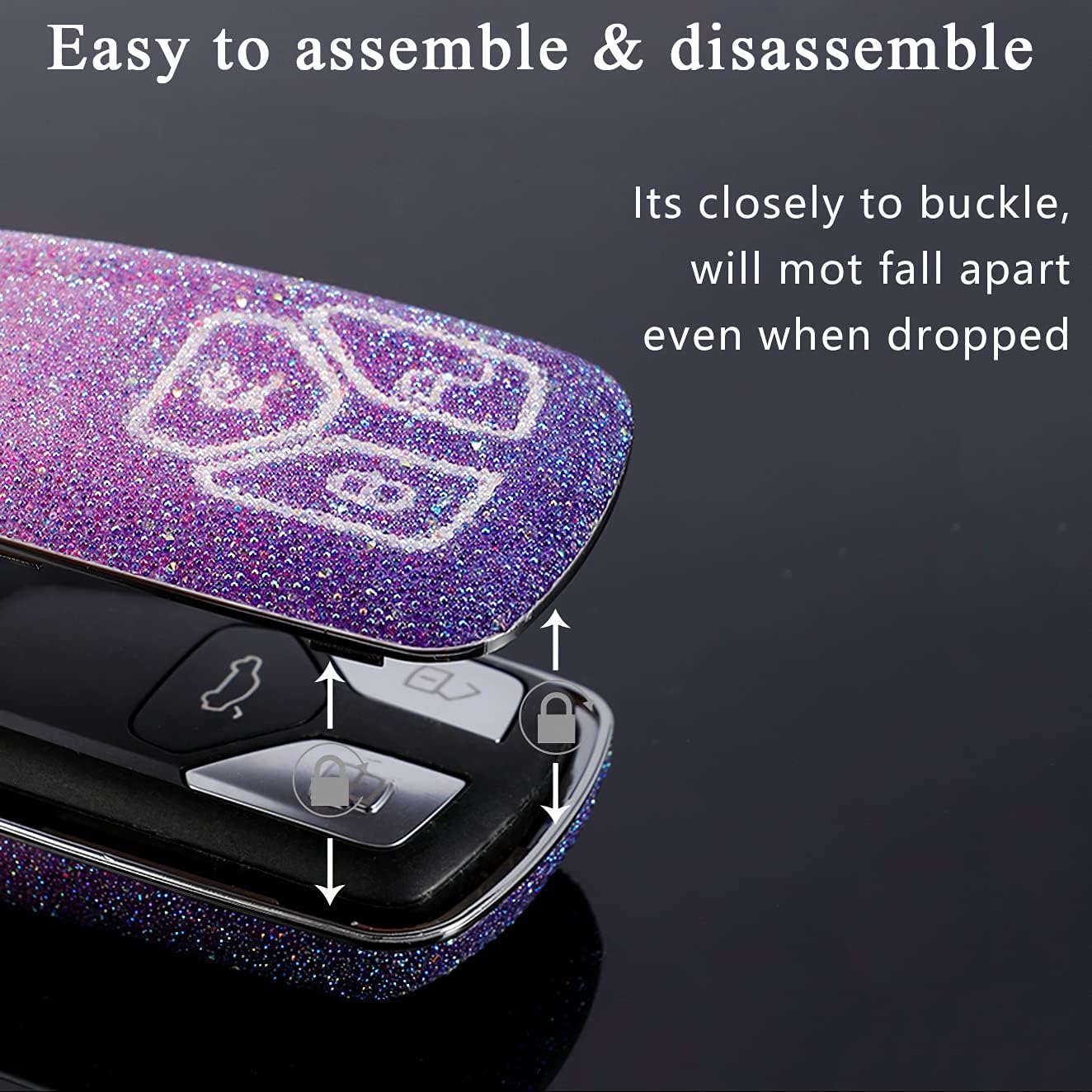 SANRILY Bling Key Fob Case for Audi A4 A5 Q7 Q5 TT TTS Keyless Entry Remote Key Protector Cover Shell with Key Chains Gradient Black