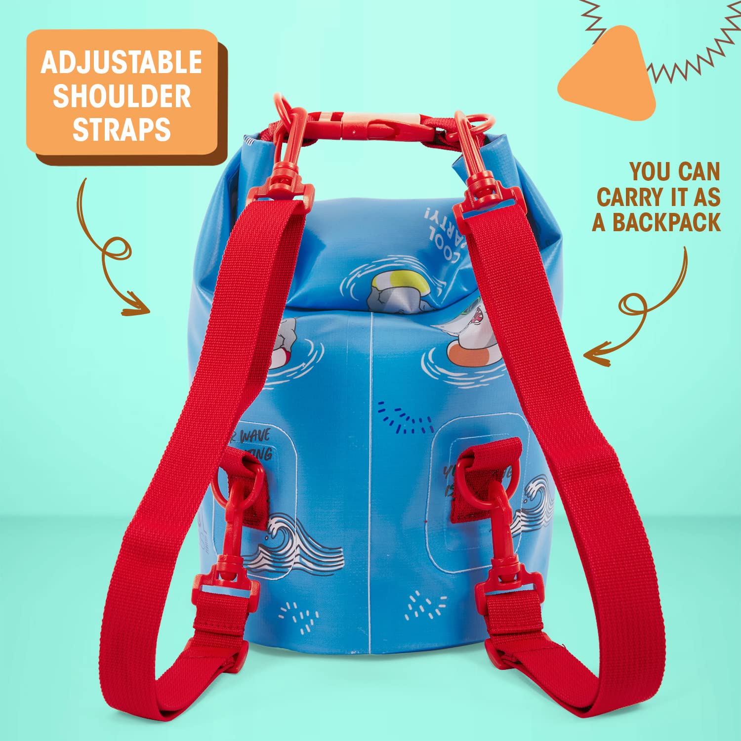 PERLETTI Sacca Impermeabile Mare da Bambino - Borsa Mare Blu Azzurro Bimbo da Spiaggia Kayak Nuoto Canoa Barca Snorkeling - Zaino Dry Bag Regolabile per Bambini con Cinghia - 25x18x18 cm