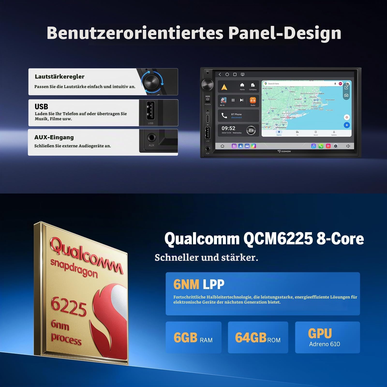 Eonon 7 Zoll Android 13 Doppel-Din-Autoradio 6+64 GB 4G LTE GPS CarPlay Android Auto Screen Mirroring Split Screen Schnellladung Bluetooth WiFi Lautstärkeregler Headunit mit Rückfahrkamera UX6S