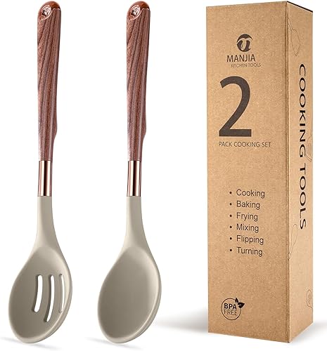 Miniatura 10 de MANJIA Juego de espátulas de silicona, juego de cuchara y espátula para voltear de silicona antiadherente, cuchara de servir y espátula de cocina