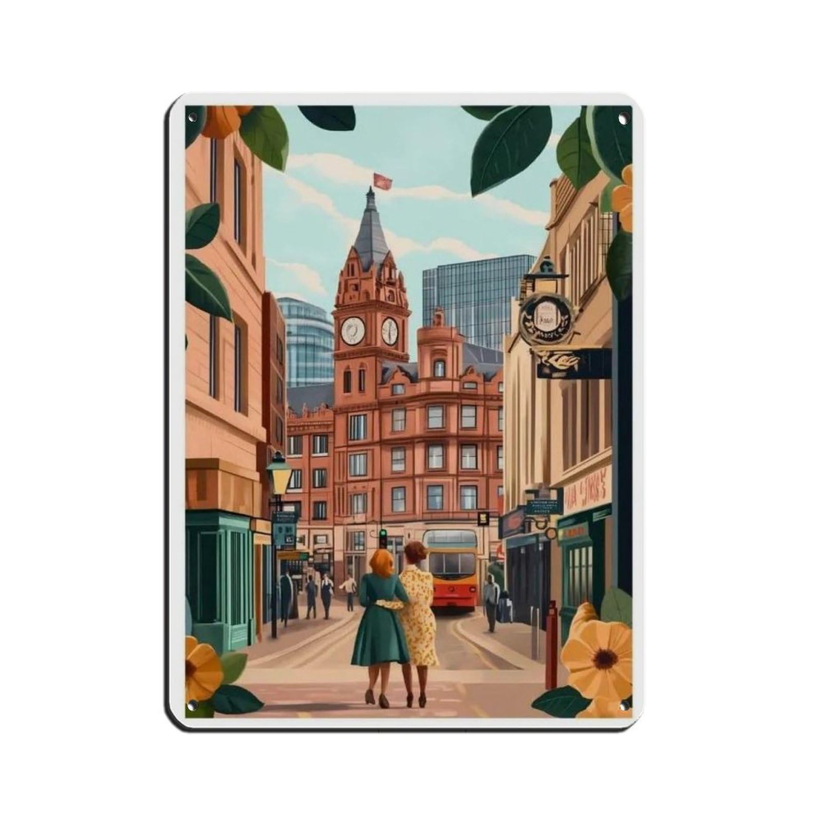 Lxwnze 30L X 40W Cm Manchester Poster, Manchester Art Tin Sign Vintage Metal Pub Club Cafe Bar Home Wall Art Decoration Poster Retro 12X16inch(30X40cm)