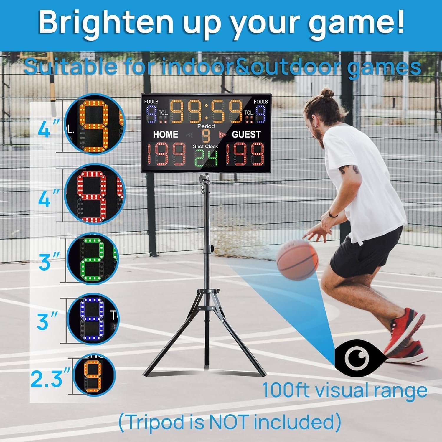 YZ LED Basketball Scoreboard with Shot Clock, Digital Scoreboard with Control Panel, Electronic Scoreboard with Timer Clock, Digital Score Keeper Outdoor