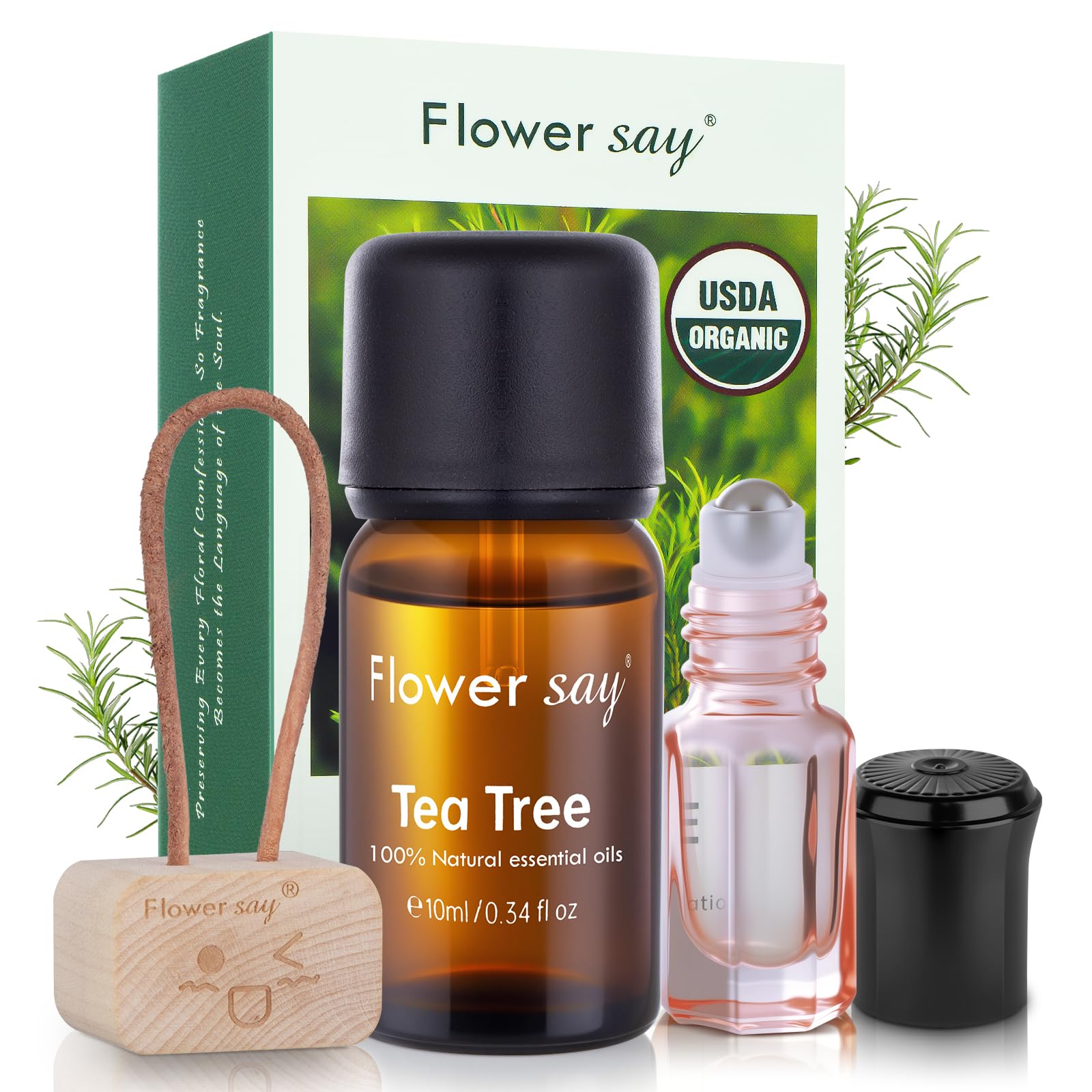 Flower Say USDA Organic Tea Tree Oil for Skin,Natural Australian Tea Tree Essential Oil for Toenail,Undiluted 100% Pure Tree Tea Oil for Scalp, Diffuser & Aromatherapy 10ml (0.34 Fl Oz)
