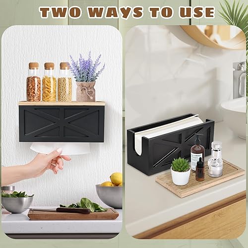Miniatura 4 de Dispensador de toallas de papel para montaje en pared, soporte para toallas de papel montado en la pared con tapa, madera maciza comercial plegable