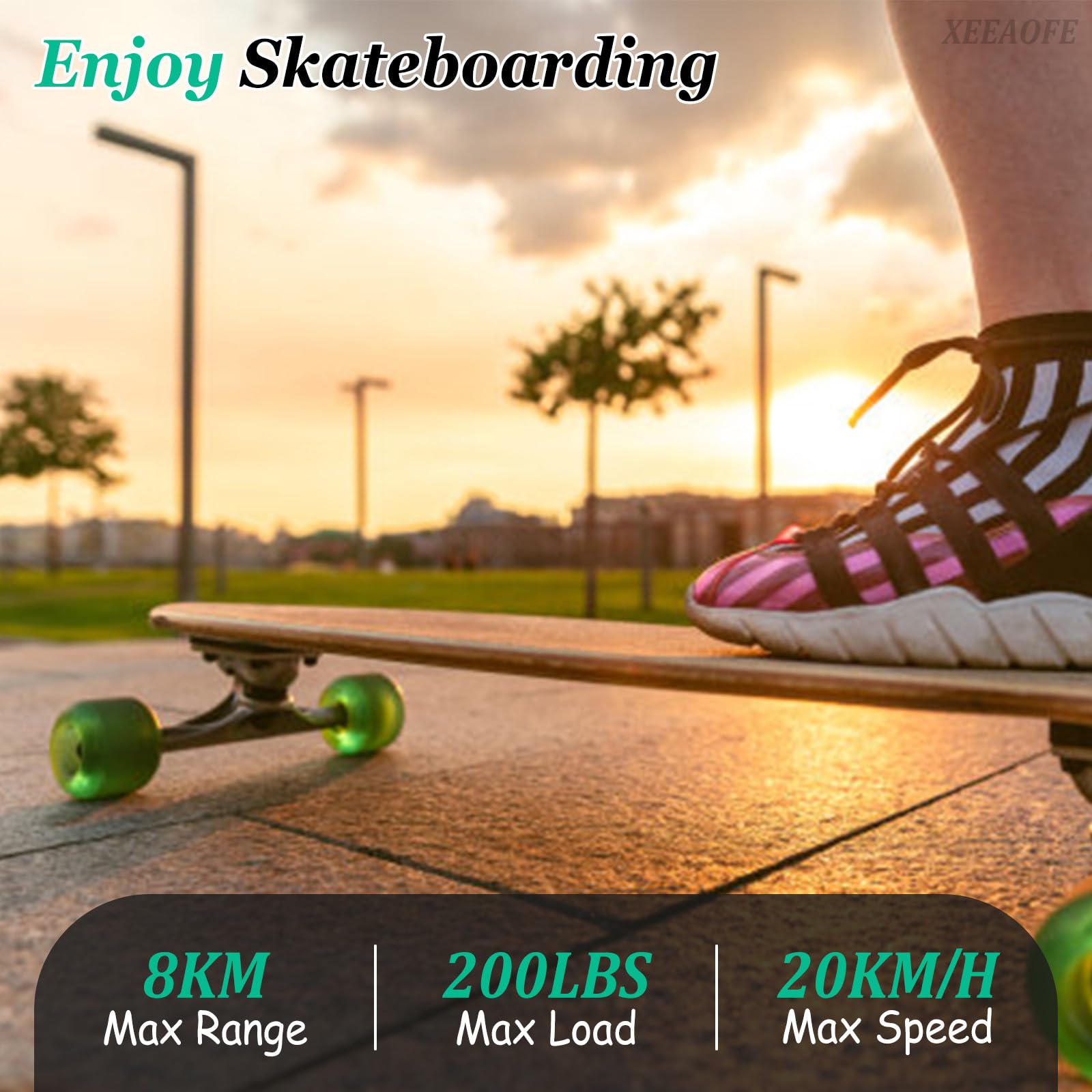 Skateboard électrique avec télécommande, Vitesse Max 8-25 km/h, 4 Modes de Vitesse, Plateau en érable, freinage en Douceur, capacité 90 kg, pour Adultes, Ados et débutants 8Km