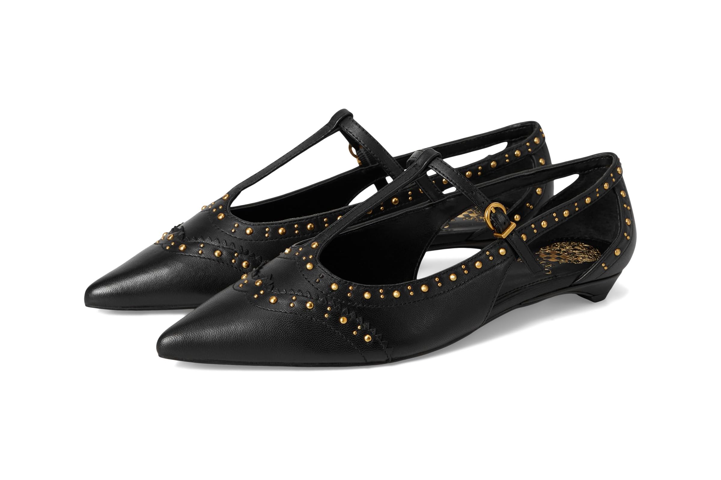 Vince Camuto Valkie Studded Kitten Heel T-strap Flat Mule