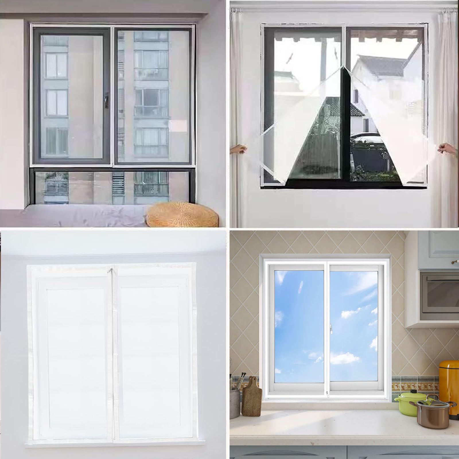 Wärmeschutzvorhang 148 x 160 cm Winddichter Lärmschutz Fenster-Isolierfolie in Verschiedenen Größen für Balkontür Wohnzimmer, Weiß
