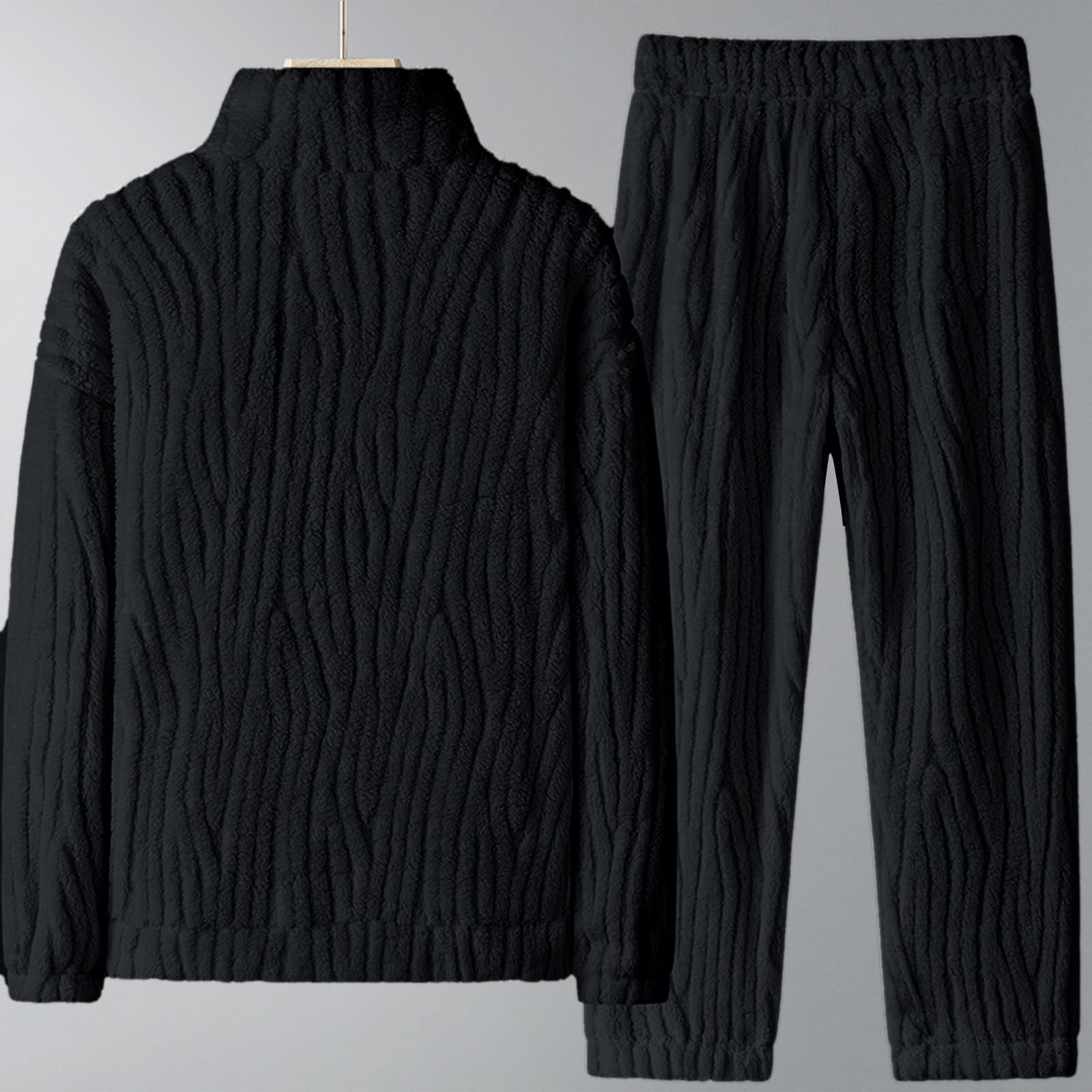 Generisch Pijama largo para hombre, forro polar coral, ropa de salón, franela para invierno, ropa de dormir gruesa, 2 piezas, cuello alto, parte superior con cremallera y pantalón de pijama elástico