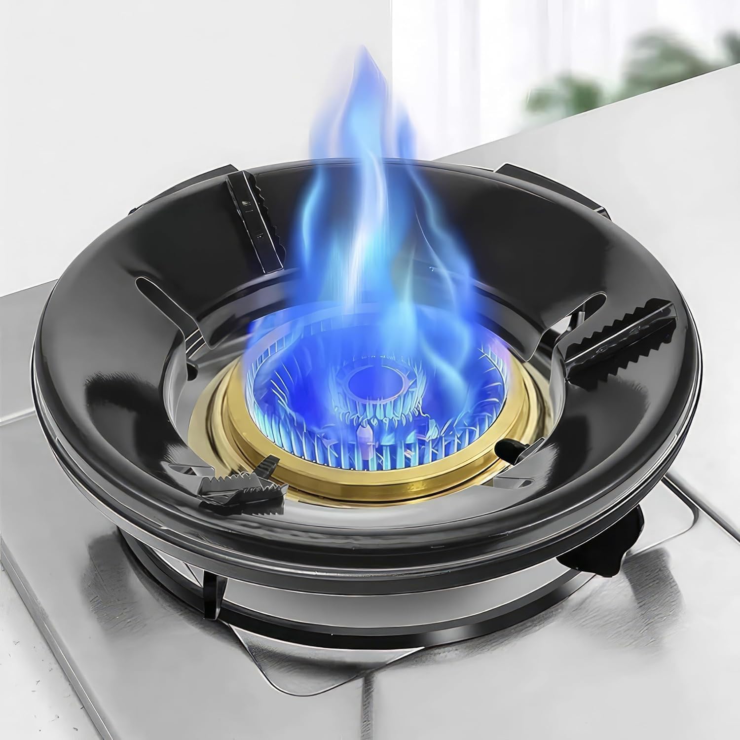 Black Gas Saver Burner Stand Gas Chula Burner Gas Saver Stand Jali Ring Fire & Windproof Energy Saving, Gas Chula Support Stand 4 Legs Supported For Indian Gas 0.7mm/*(1Pcs)-image-6