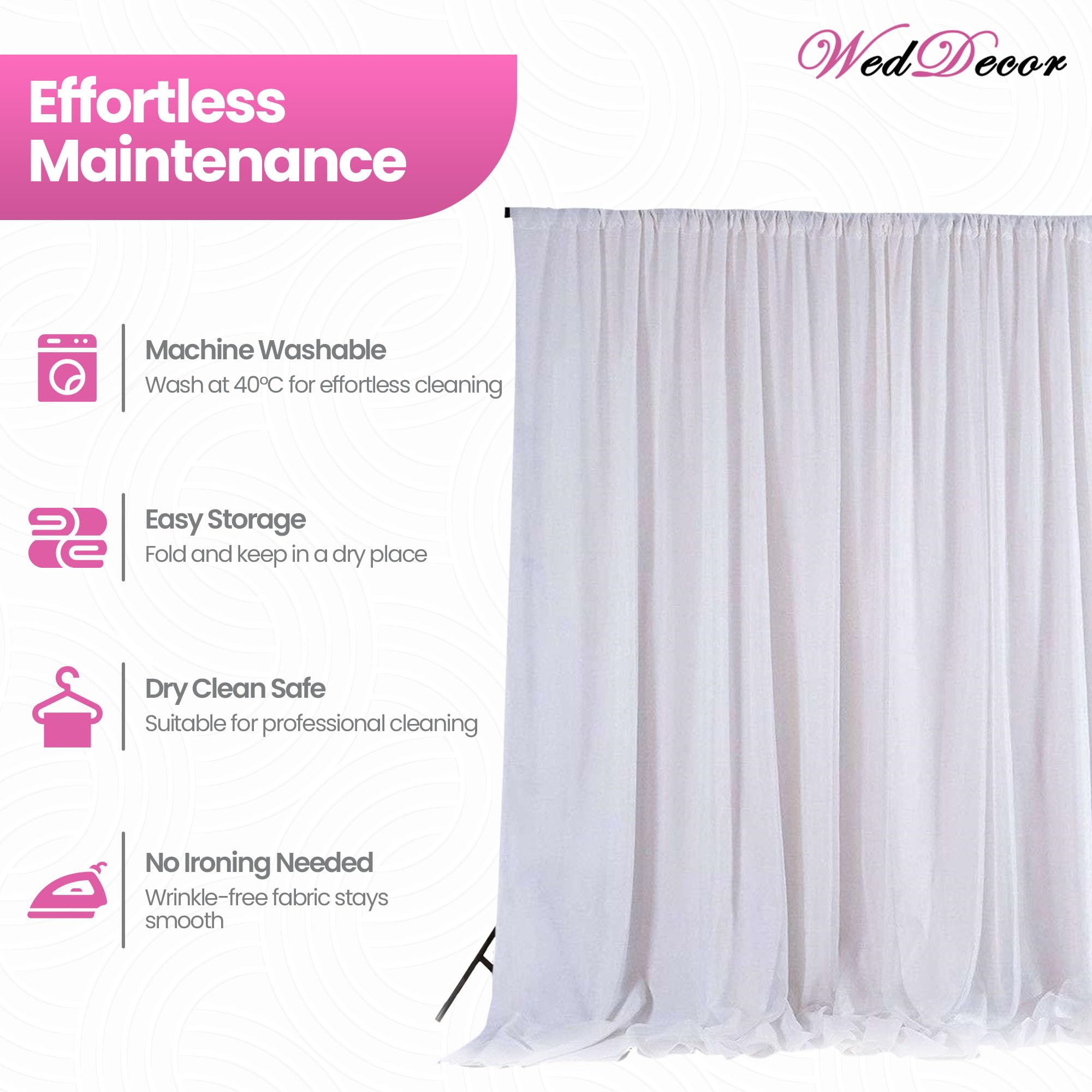Weddecor Blanc Glace Soie Backdrop Rideaux sans Guirlande pour Mariage, Fête, Anniversaire, Événement, Noël, Photo Studio,Spécial Festival,Décoration de Vitrine,3 X 3 Mètres - sans Guirlande, 3 x 6m
