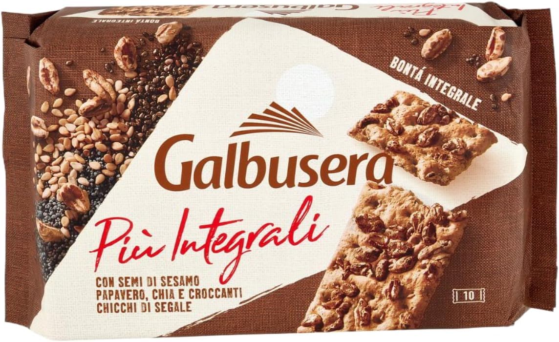 8X Cracker Piu Integrali con Semi di Sesamo, Papavero, Chia e Chicchi di Segale, Salatini Ricchi di Fibre per galbusera, 380g