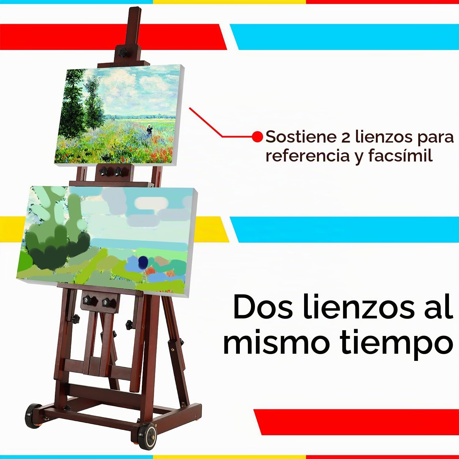 MEEDEN Caballette de Artista: Caballete de Madera de Haya Maciza con Ruedas - Caballete de Pintura para Adultos - Soporta Arte en Lienzo de hasta 195cm - Nogal