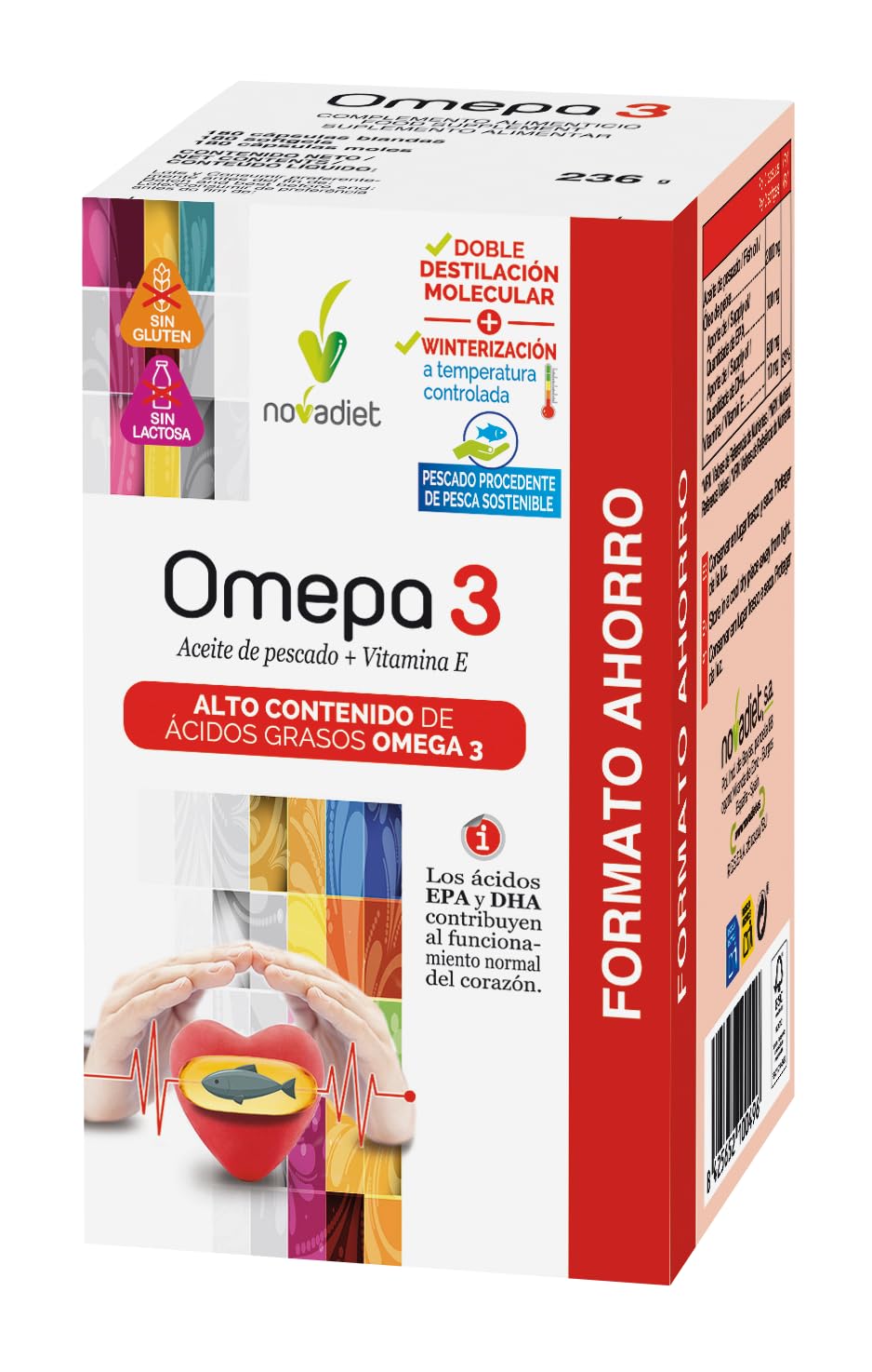 Novadiet – OMEPA 3 Cápsulas con Vitamina E, Aceite de Pescado y Omega 3, Ayuda a Controlar los Niveles de Colesterol y la Tensión Arterial (Omepa 3 Formato Ahorro - 180 Cápsulas)