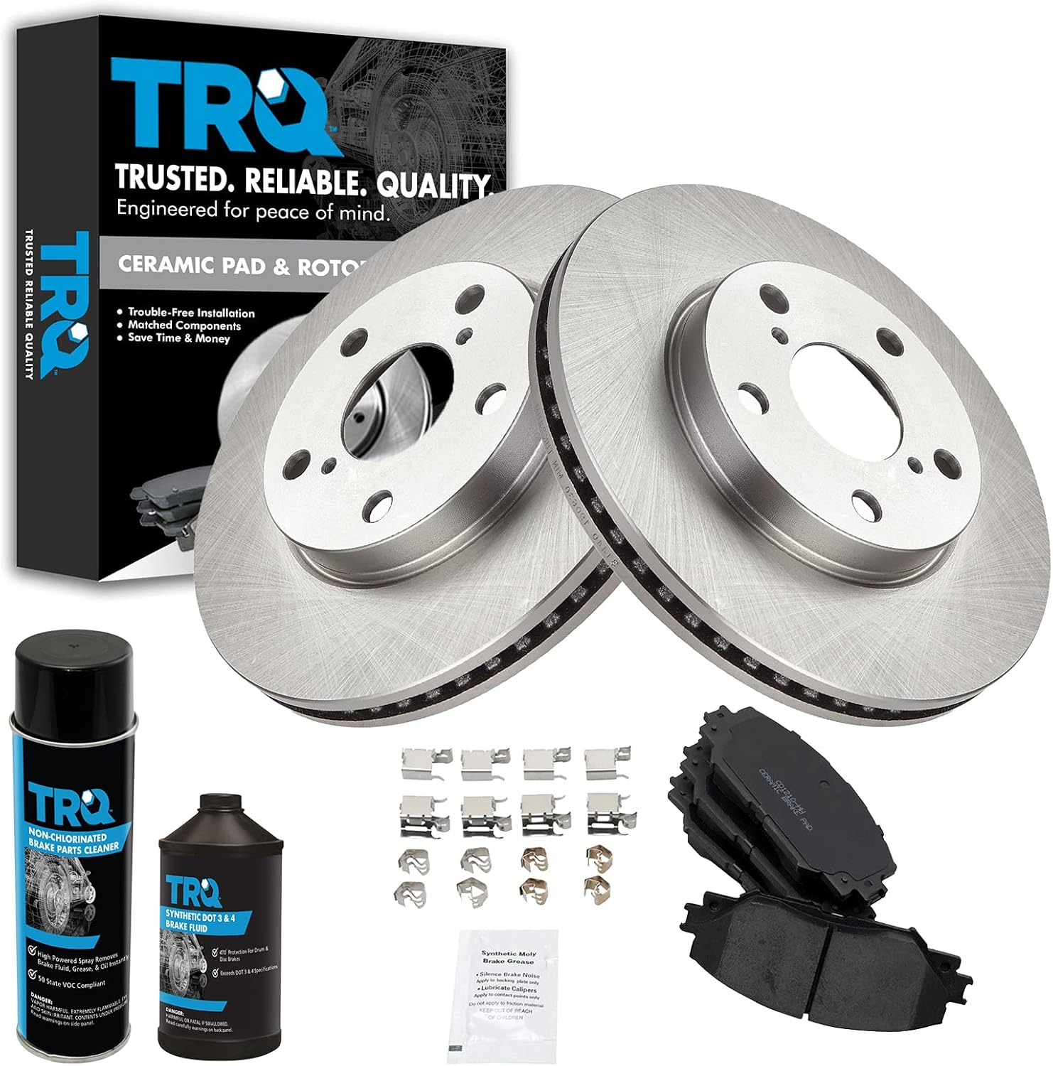 TRQ Front Brake Pad & Rotor Kit Brake Chemical Kit Brake Pads Brake Rotor Ceramic Compatible with 2010-2012 Lexus HS250h 2008-2015 Scion xB 2012-2017 Toyota Prius V 2006-2018 RAV4