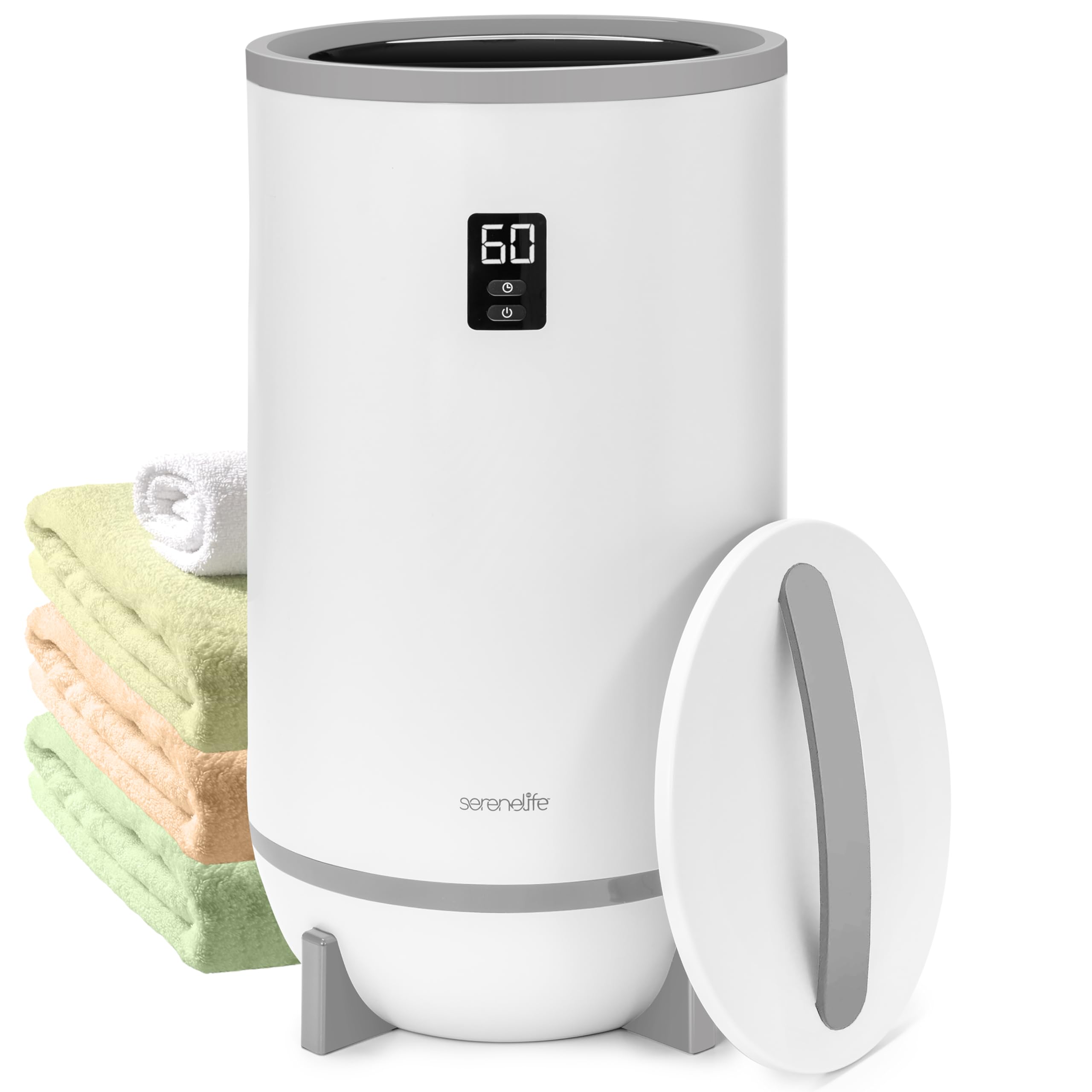 SereneLife Towel Warmer & Blanket Warmer, Single Touch Hot Towel Warmer with LED Ring, Timer, Auto Shut Off, 21.5" Bathroom Towel Warmer with 20L Capacity Fits 2 Towels, Includes 2 Fragrance Discs
