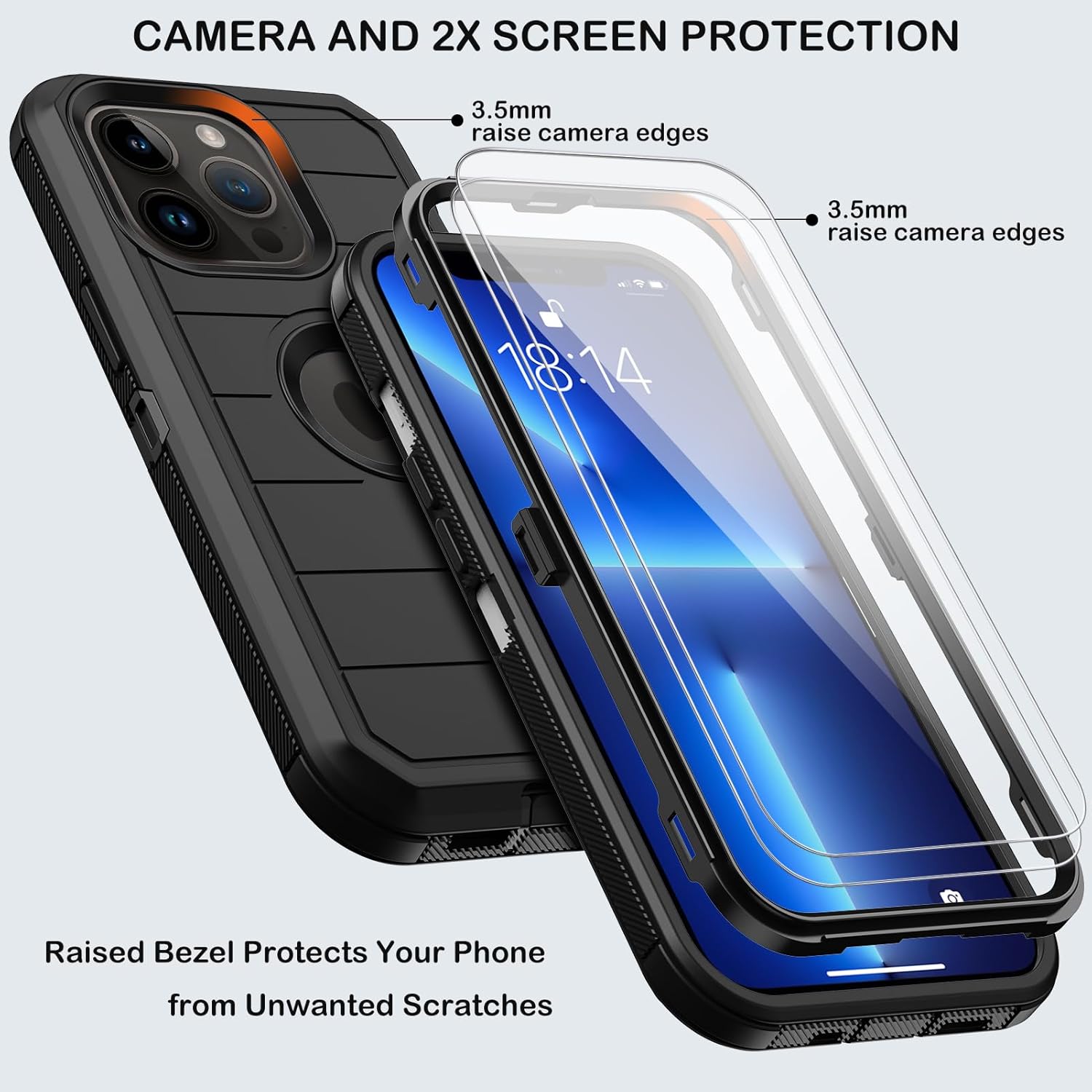 KECAI for iPhone 13 Pro Case with Belt Clip Holster & Kickstand,2X Screen Protector,Heavy Duty Shockproof Drop Protection Military Grade Full Body Rugged Phone Cover 6.1 Inch