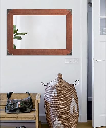 Miniatura 4 de AAZZKANG Espejo rústico rectangular de 26 x 18 pulgadas, espejo de pared con marco de madera, grande, decorativo para dormitorio, baño, tocador