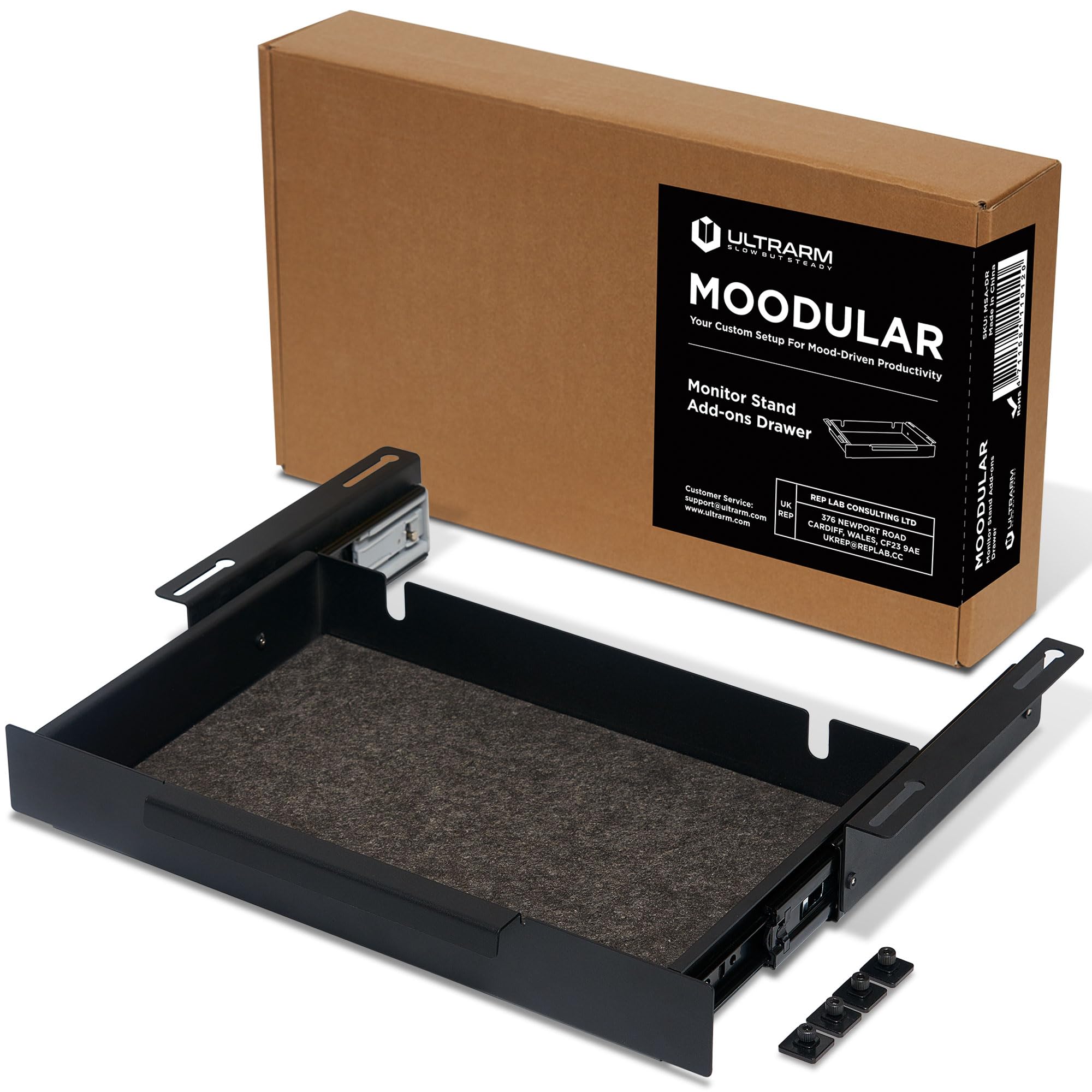 ULTRARM Moodular Wooden Monitor Stand Add-ons Storage Drawer [Accessory Only - Requires Moodular Wooden Monitor Stand Slide Rails for Use] Black MSA-DR