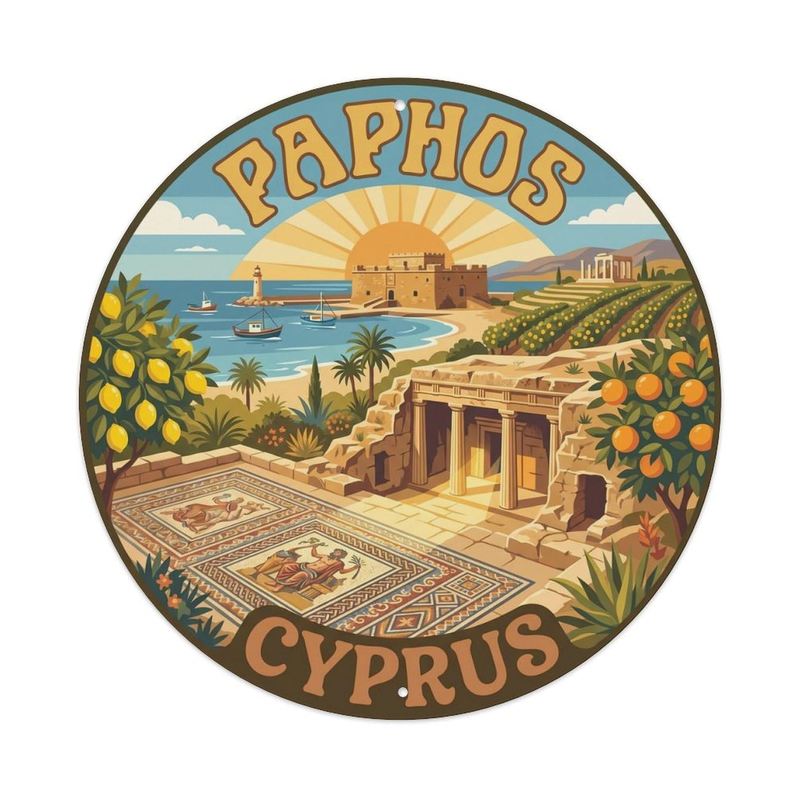 Retro Cyprus Paphos Heritage City Travel Metal Tin Sign