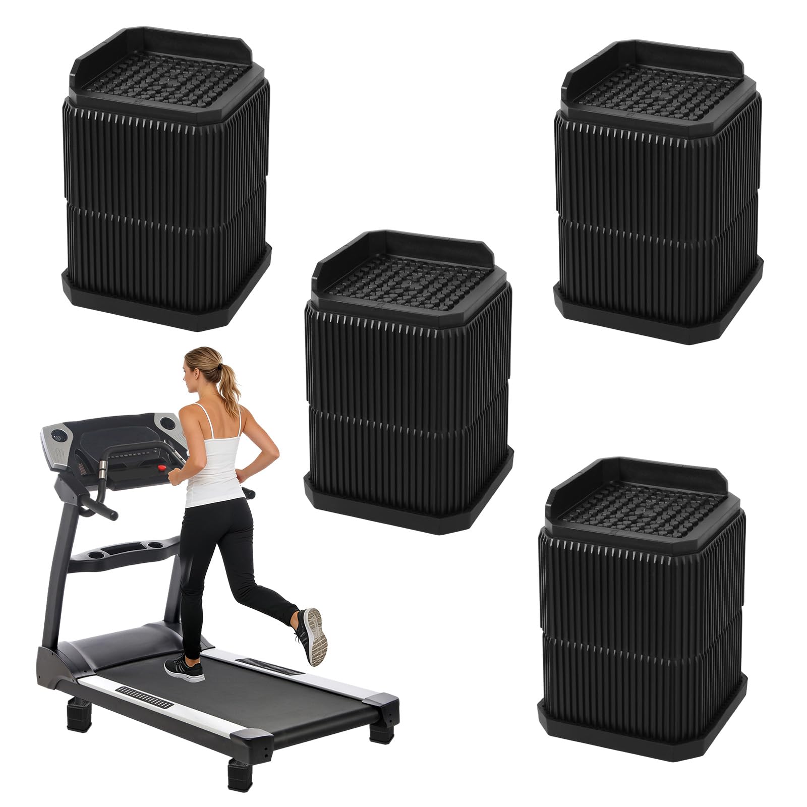 Penitue 4pcs Stackable Treadmill Incline Riser Blocks, Adjustable Height Lift Incline Blocks for Leveling & Uphill Training Anti-Slip Gym Home Use Treadmill Riser (Height Increased by 9.5cm/3.74in)