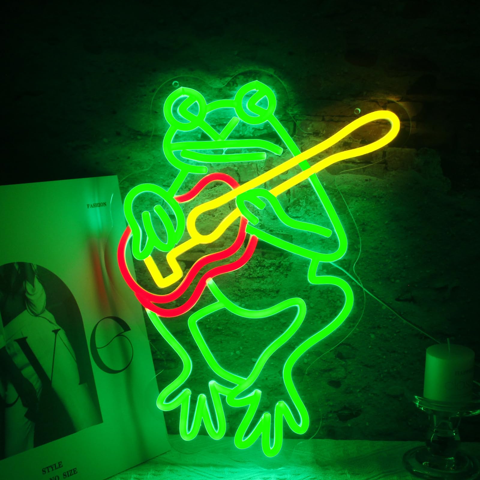 Frog With Guitar Neon Sign for Wall Decor Frog Led Wall Art for Live Music Concert Room Decor Guitar Lamp for Man Cave Decorations Gifts 16.4