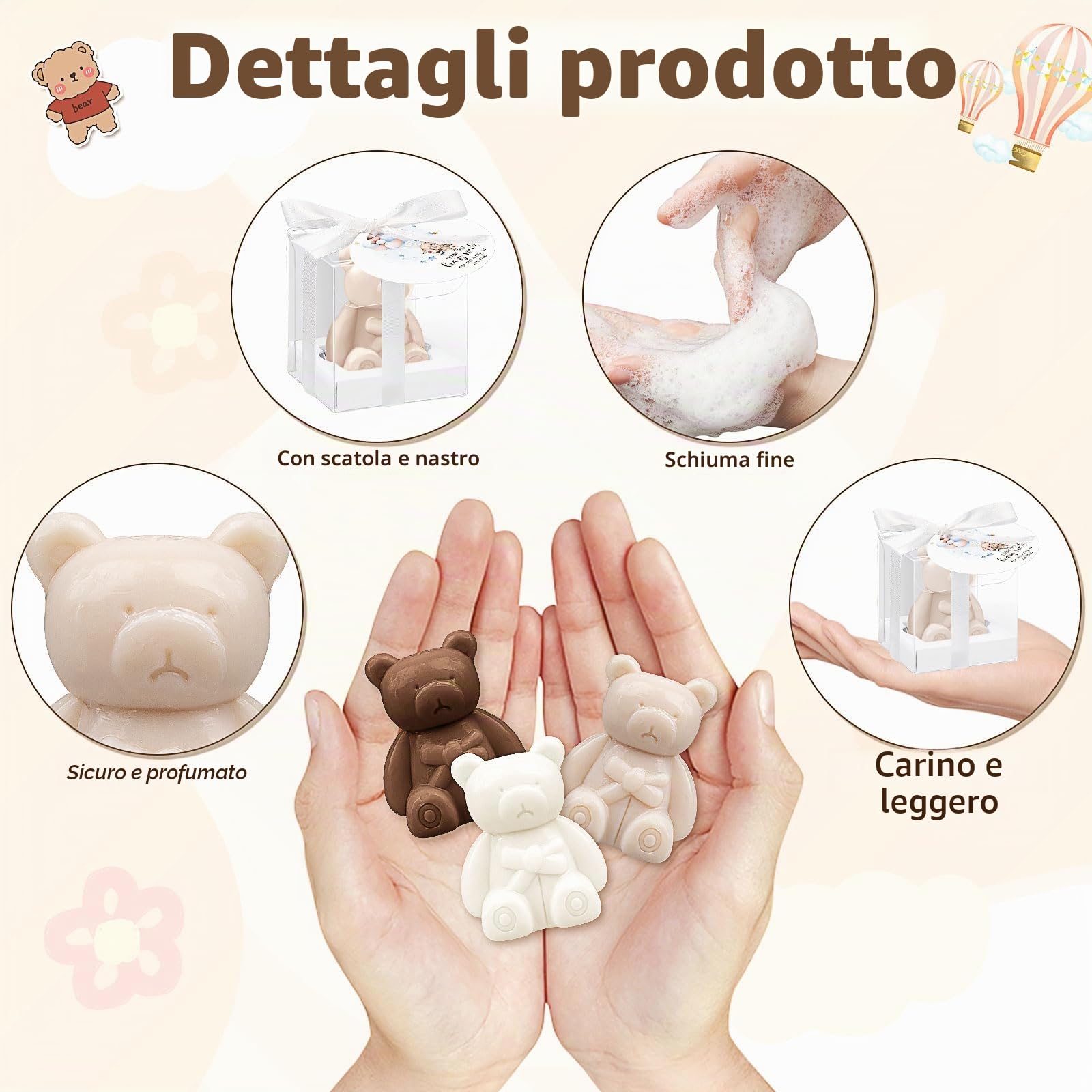 Confezione da 36 saponette a forma di orso per baby shower, mini saponette a forma di orso con biglietti di ringraziamento e scatole, saponi profumati sfusi per decorazione, regalo per ospiti