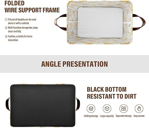 Miniatura 4 de KLL Hand-painted Cartoon Yellow Duck Foldable Storage Baskets Fabric Storage Bins with Handles Closet Organizers for Shelves Closet Toys Books 2 Pack