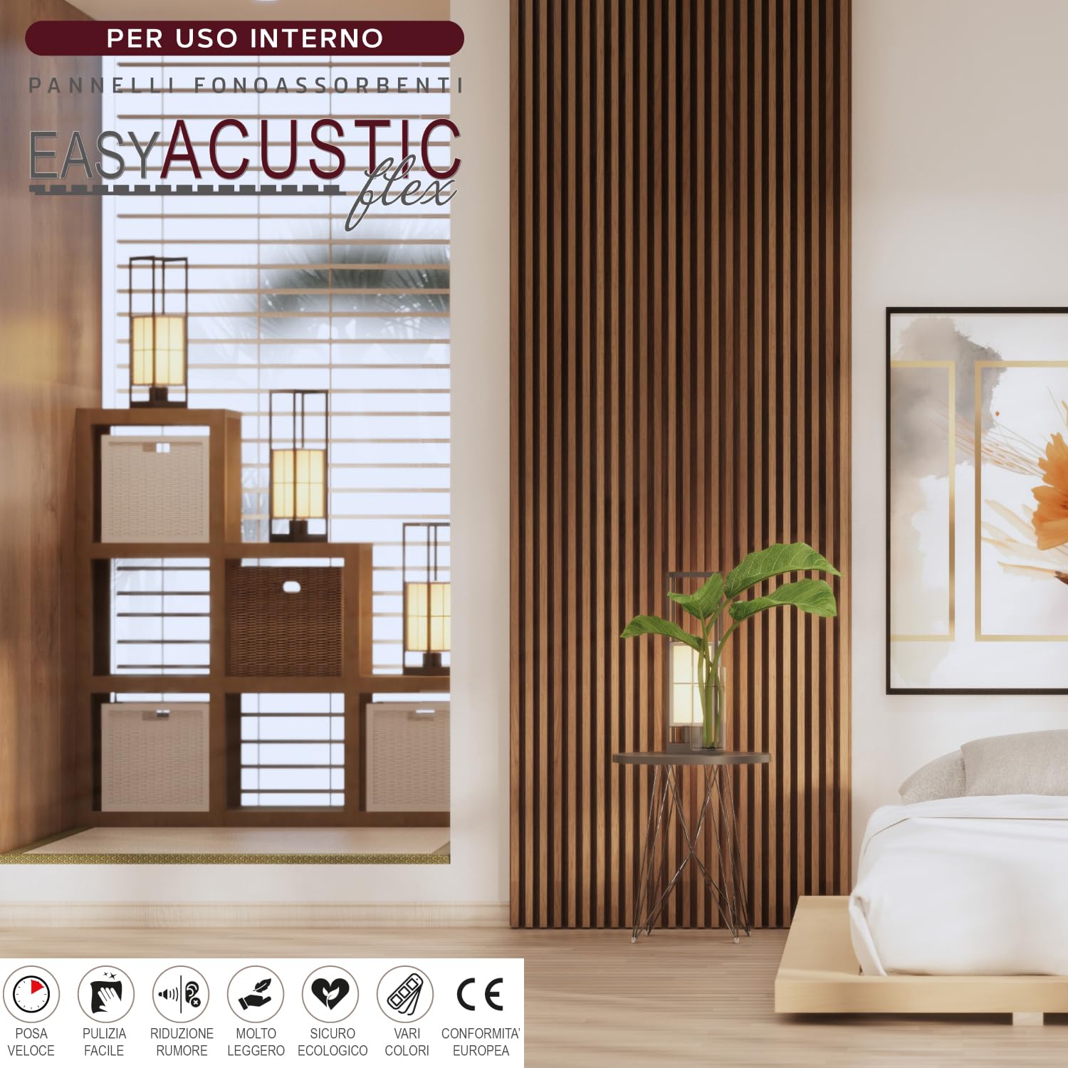 MASTERBRICO Pannello Fonoassorbente Decorativo Effetto Legno 275x60 cm – 1,65 mq per Pacco, Pannello Insonorizzante in MDF per Isolamento Acustico di Soffitto e Pareti, Spessore 6 mm (ROVERE)